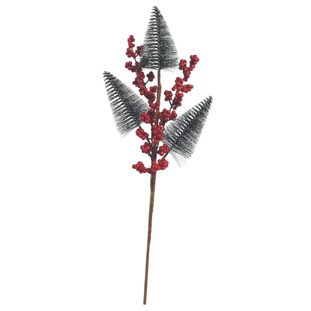 Galho Decorativo Natal 3 Pinheiros Nevados e Berries 48cm - Magizi
