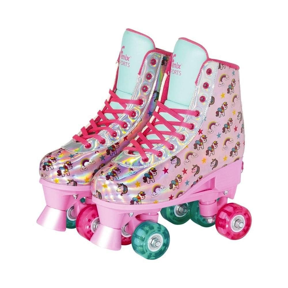 Patins Roller Ajustável Rosa Tamanho 31 Ao 34 Com Luz Fenix