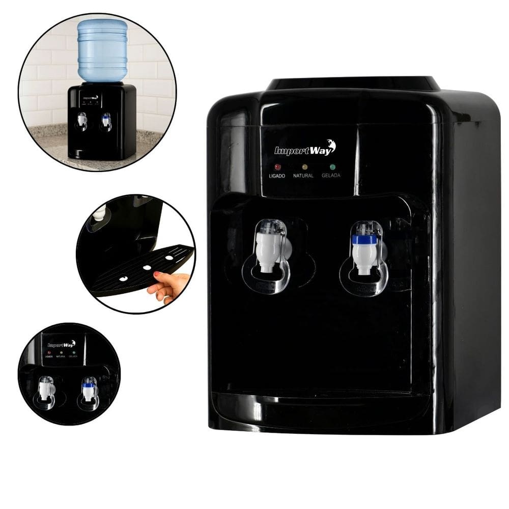Bebedouro Refrigerado Água Gelada Natural Galão Garrafão Mesa Eletrônico Preto Importway Iwbar