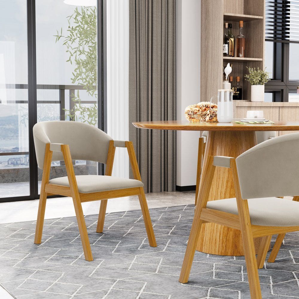 Kit Com 4 Cadeiras Leticia Madeira Maciça Estofada Para Mesa De jantar