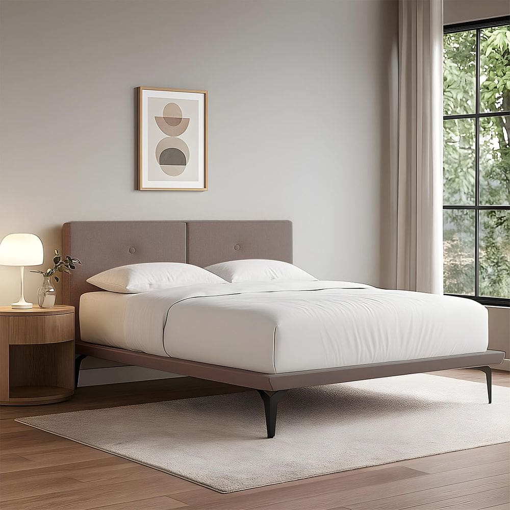 Base Box Cama Japonesa Toquio Casal com Cabeceira Almofada Linho Marrom