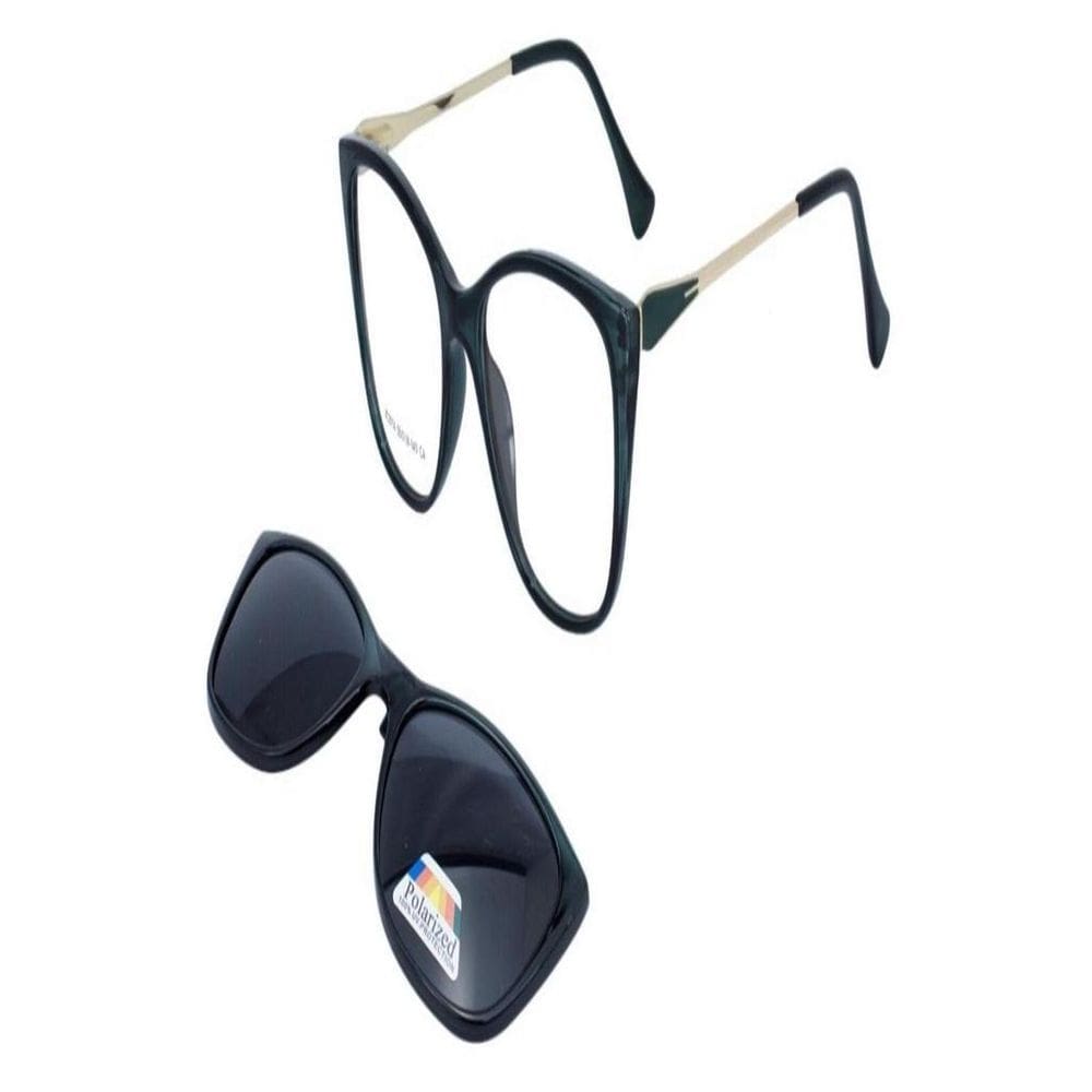 Armação Óculos Sol Feminino Grau Retrô Quadrada 2 Em 1