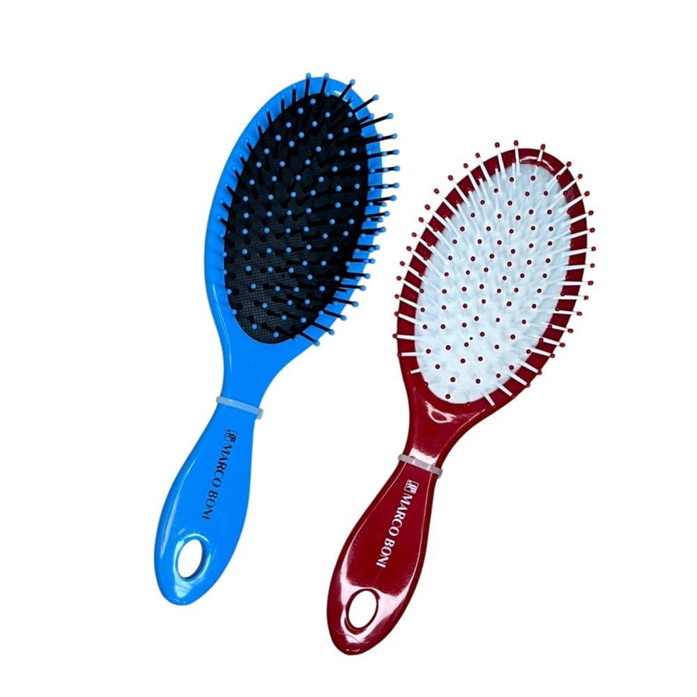 2Escova Oval Média Desembaraçante Vermelha e Azul Marco Boni