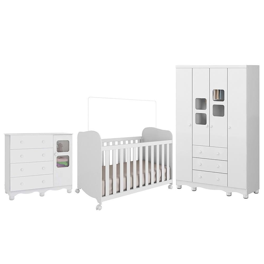 Dormitório Infantil Uli Guarda Roupa 4 Portas, Cômoda e Berço - Móveis Peroba