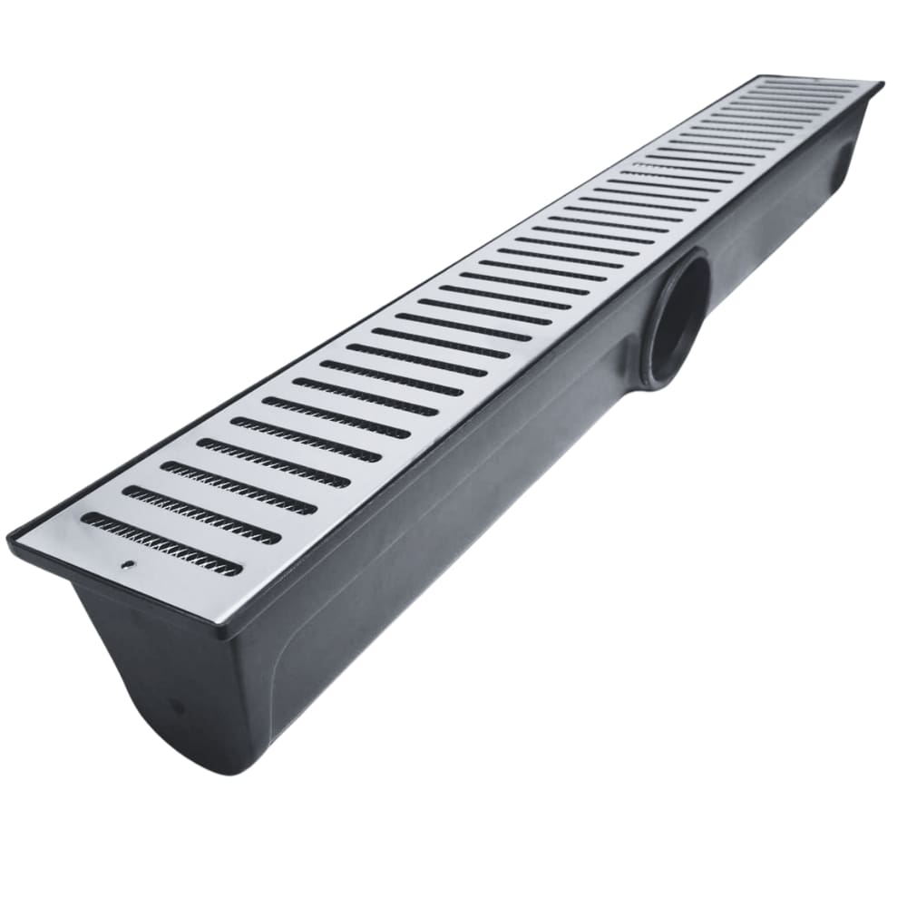 Ralo Externo Inox 304 com 13,5 cm x 99 cm + Coletor Lateral Saída 4 polegadas com Tela