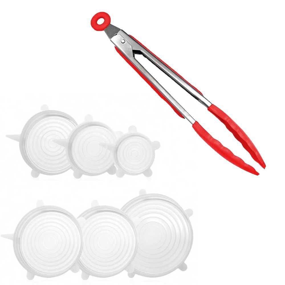Pegador De Silicone 25,5 Cm + 6 Tampas Silicone Transparente
