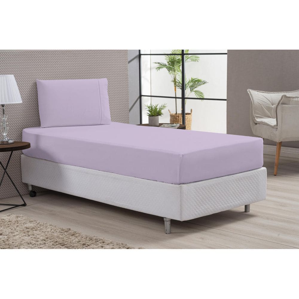 Lençol Macio Elástico E Fronha 80% Algodão Solteiro Lilás