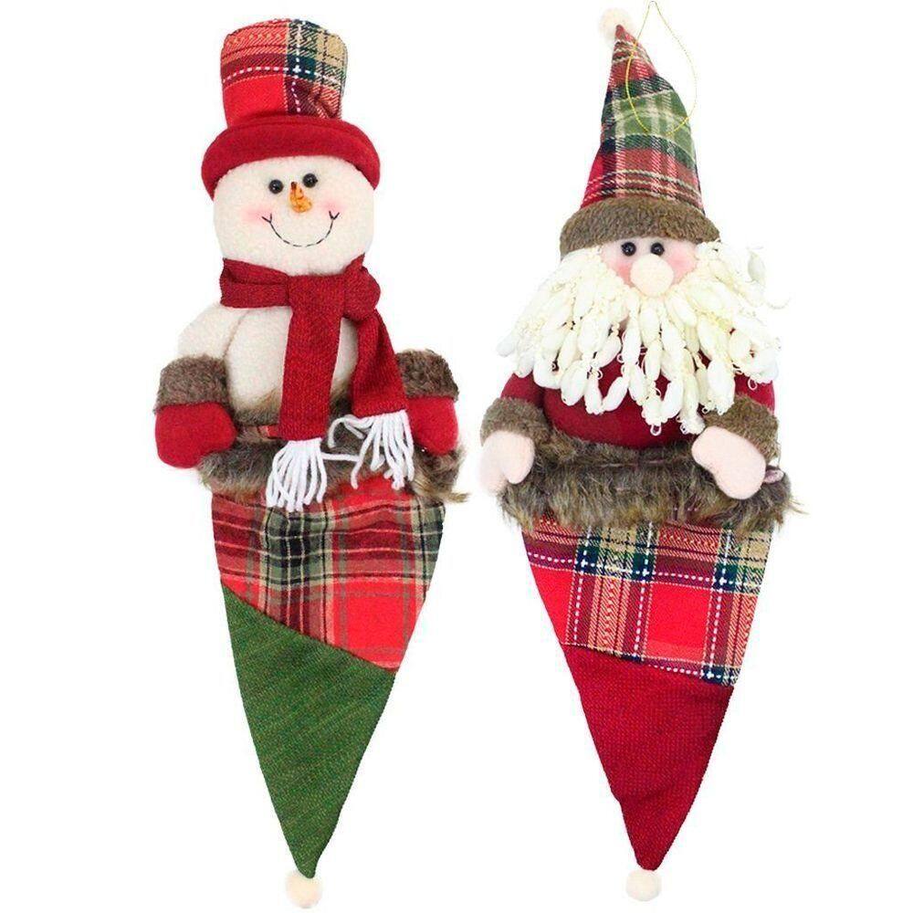 Kit 8 Enfeites árvore Natal Papai Noel E Boneco Neve Saco Natalino Xadrez