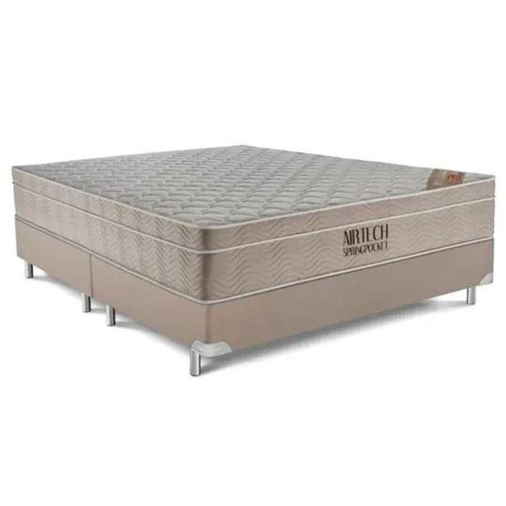 Cama Box Queen Bege + Colchão Molas Ensacadas Airtech - 158x198x63