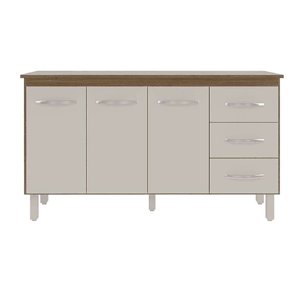 Kit Balcão Gabinete 138cm Carina Savana/Off-White com Tampo 140cm Savana