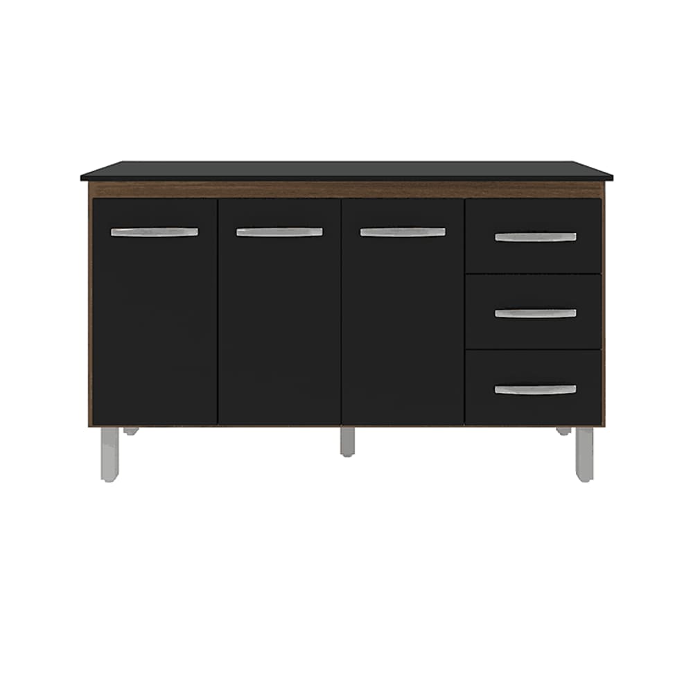 Kit Balcão Gabinete 138cm Carina Savana/Preto com Tampo 140cm Preto