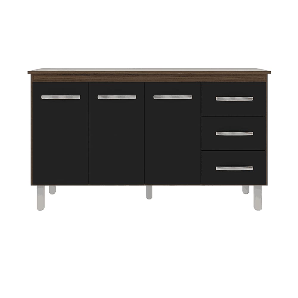 Kit Balcão Gabinete 138cm Carina Savana/Preto com Tampo 140cm Savana