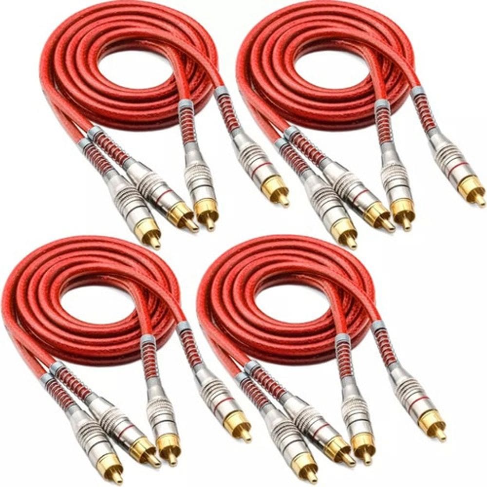 Kit com 4 Cabos Rca 1 Metro cada Techone rRevestimento Blindado Vermelho