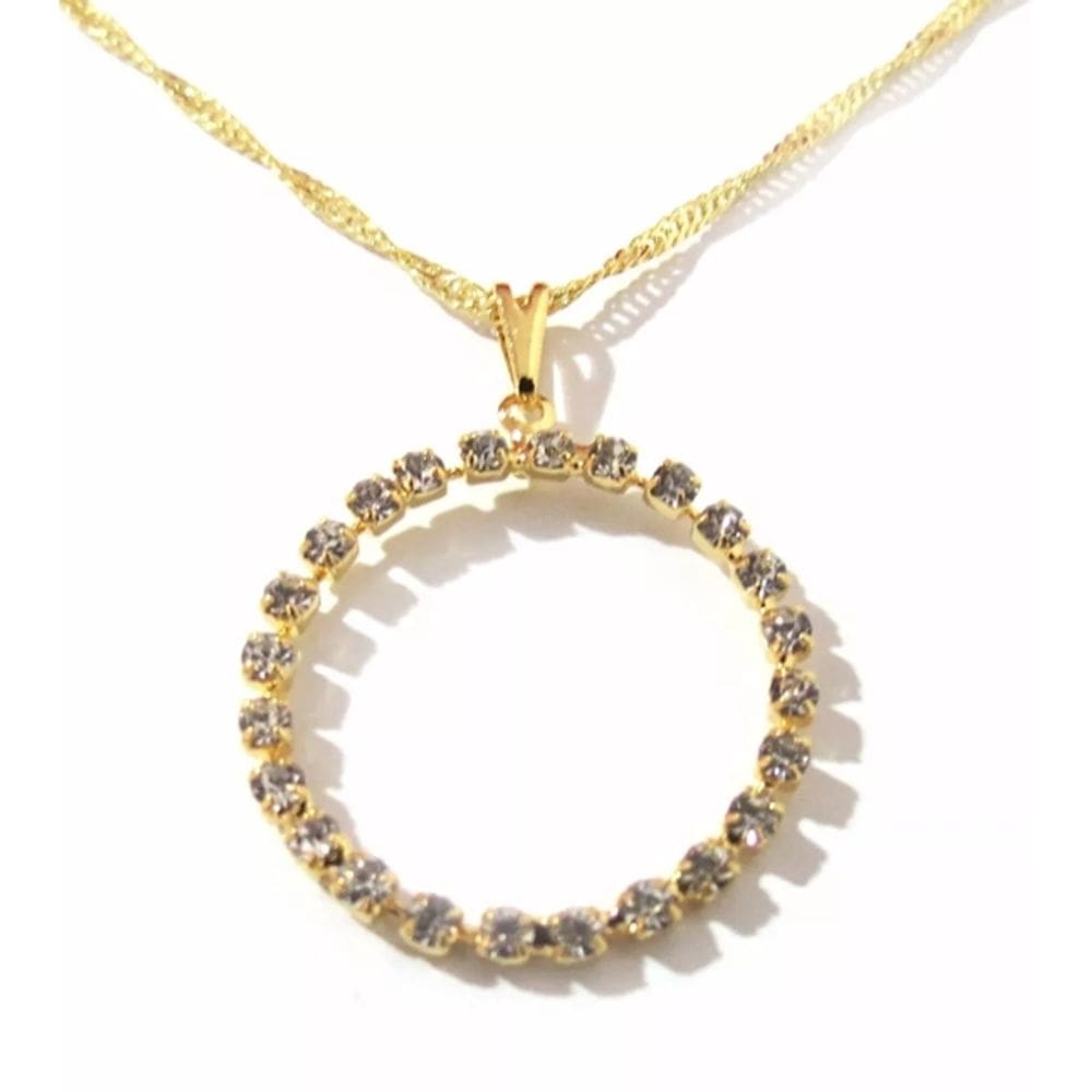 Colar Cordão Gargantilha Circulo Strass Folheado