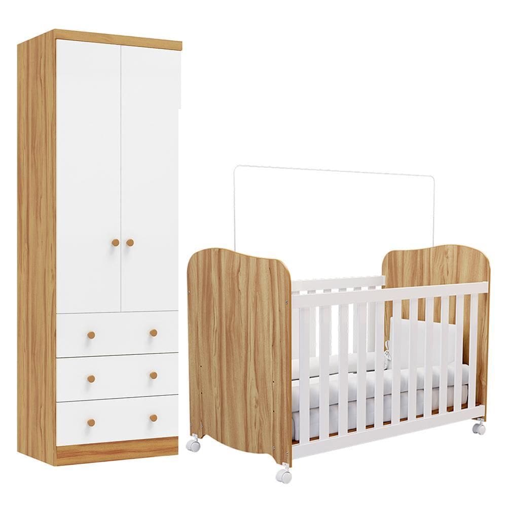 Jogo de Quarto Infantil Júnior Guarda Roupa 2 Portas e Berço Uli - Móveis Peroba