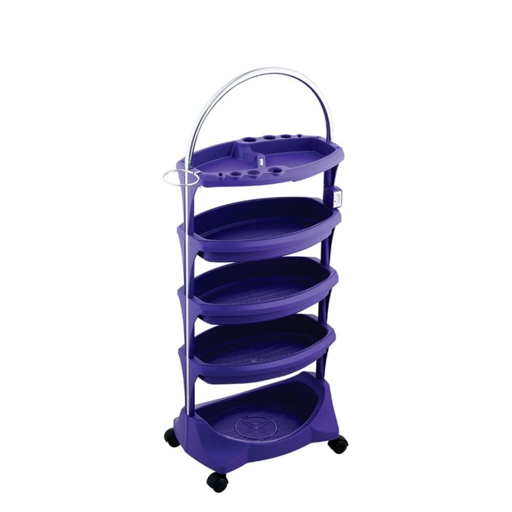 Carrinho Auxiliar Salão de Beleza 4 Bandejas com Tomada Dompel Multibell Roxo