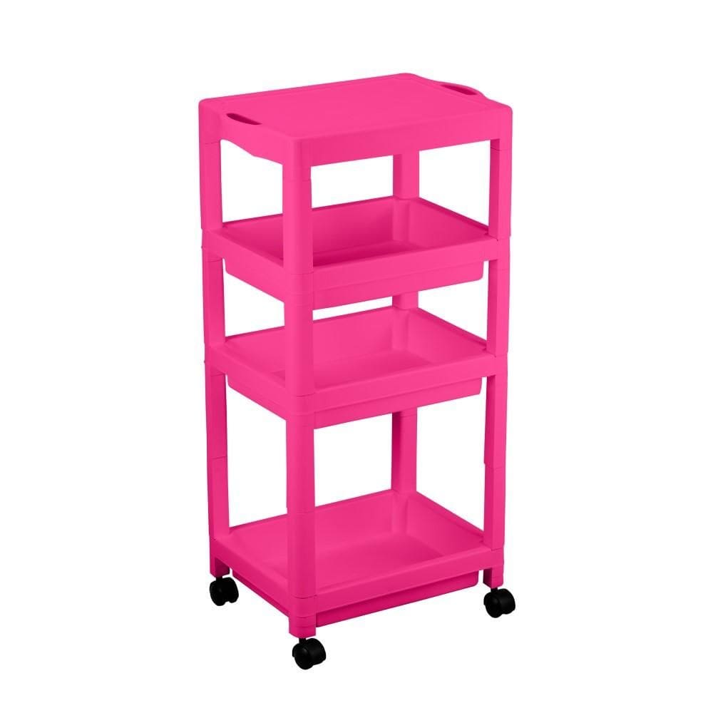 Carrinho Auxiliar Estética 3 Bandejas Dompel Júnior Rosa