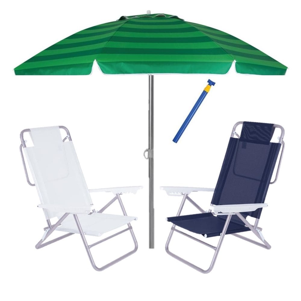 Kit Praia 2 Cadeira Summer Reclinável 6 Pos + Guarda Sol 2,4m + Saca Areia - Mor