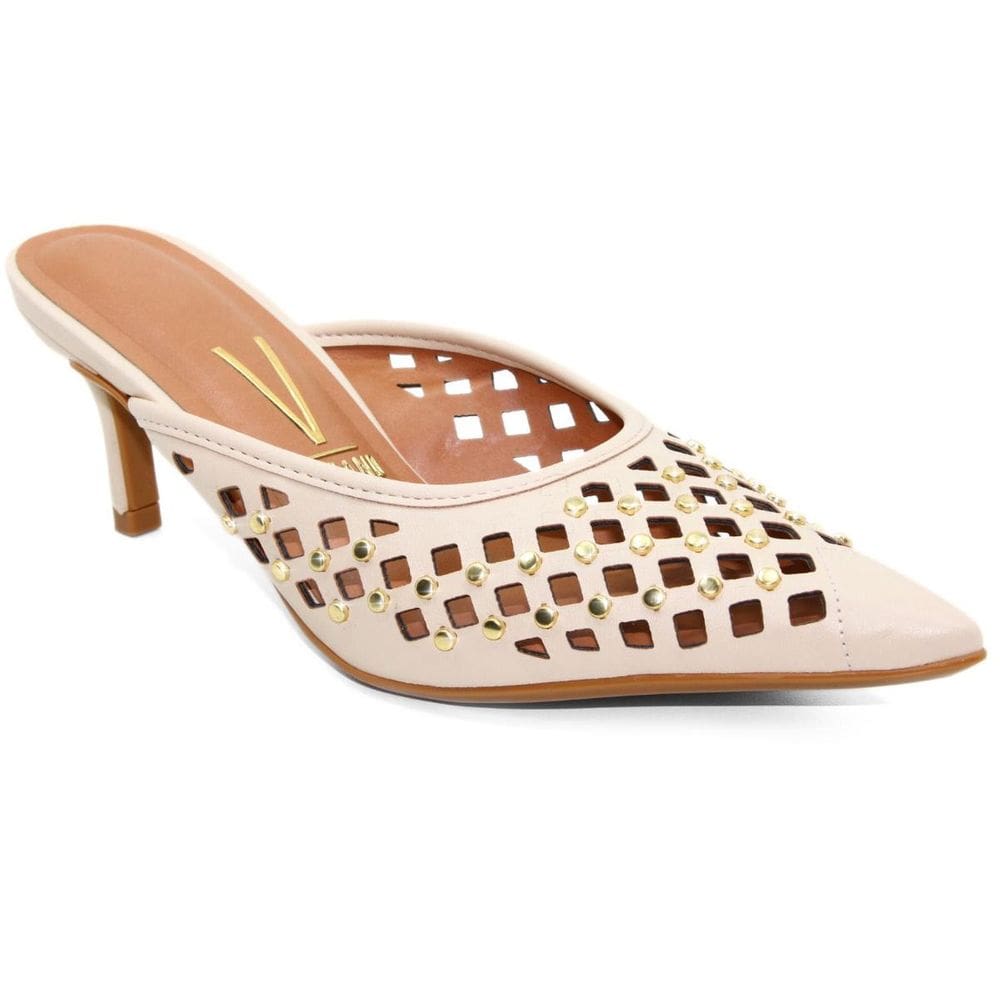 Tamanco Mule Vizzano Apliques Salto Baixo - Creme