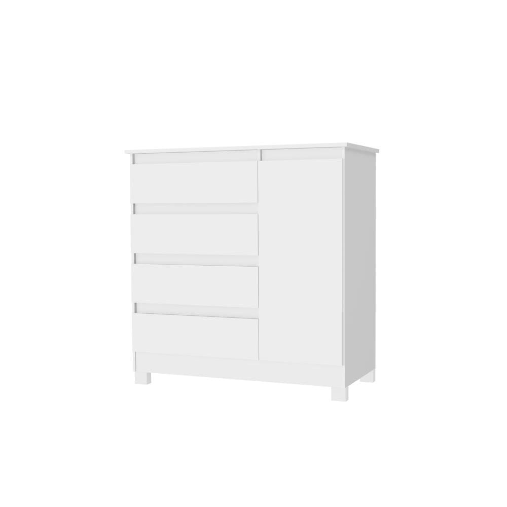 Cômoda para Quarto Gaveteiro 1 Porta 4 Gavetas Milão Branco