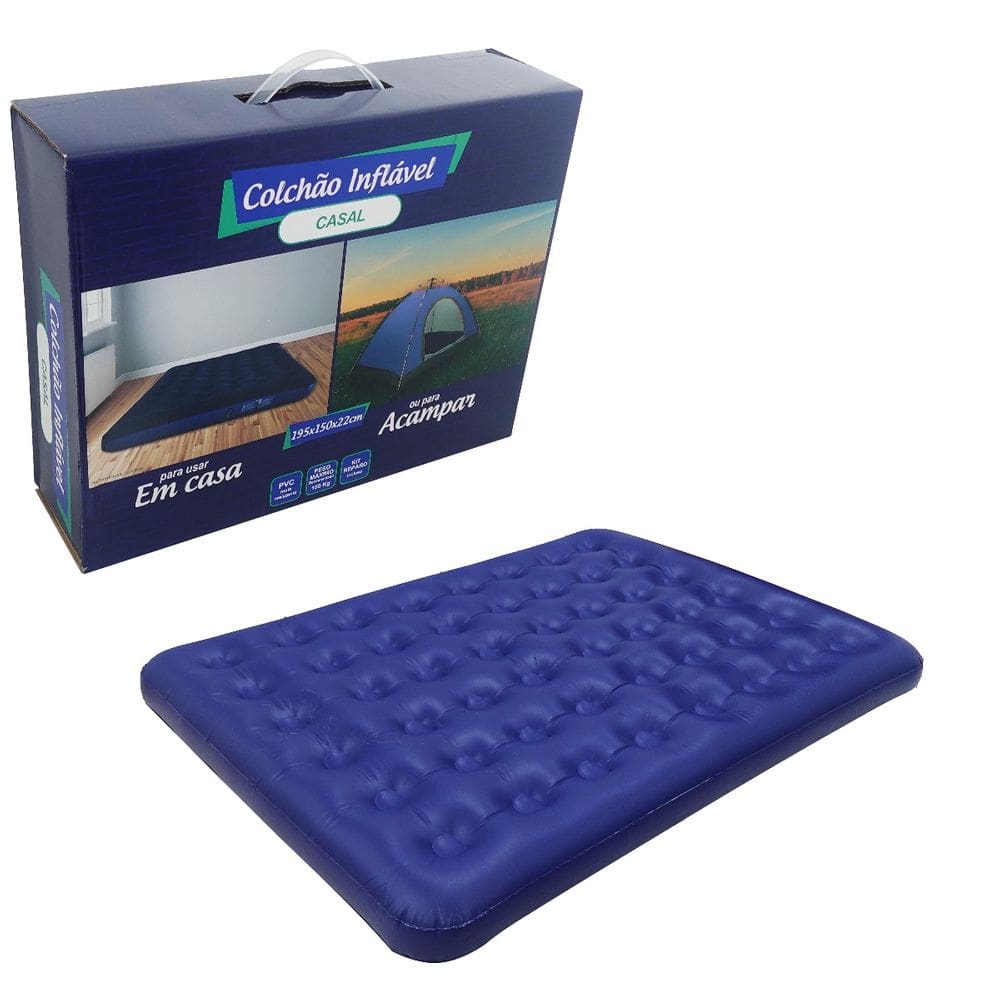 Colchao Inflavel Casal Camping + Kit Reparo Cor Azul Top