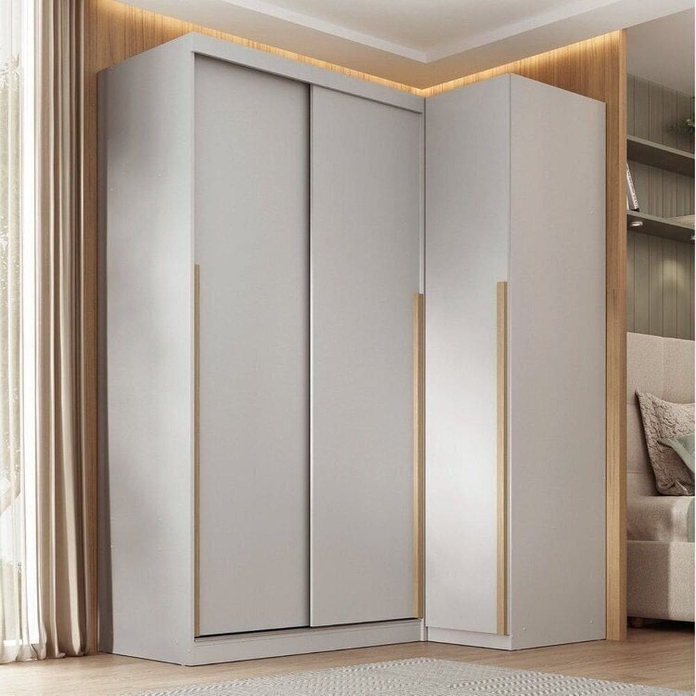 Guarda-roupa Modular de Canto 2 Peças 3 Portas com 2 Portas de Correr Jade Cabecasa Madeiramadeira Cinza Urbano