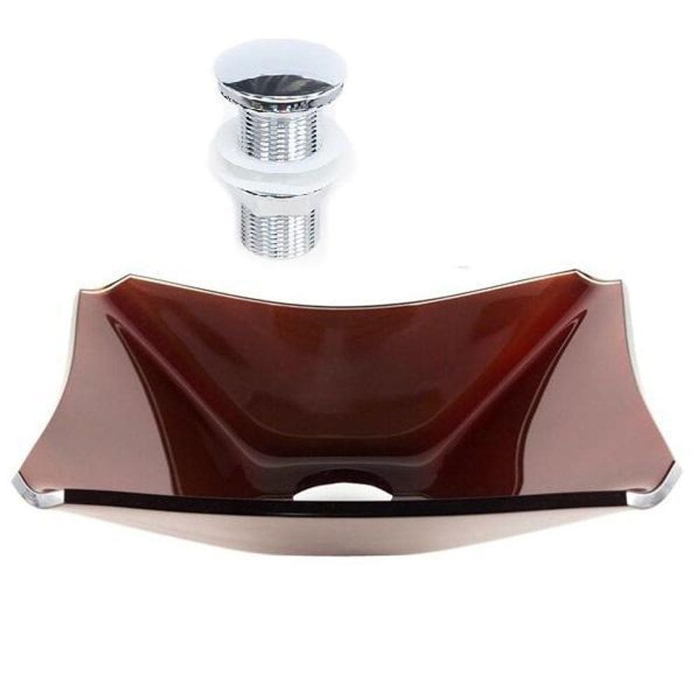 Cuba De Vidro Retangular Chanfrada 39Cm Marrom + Válvula