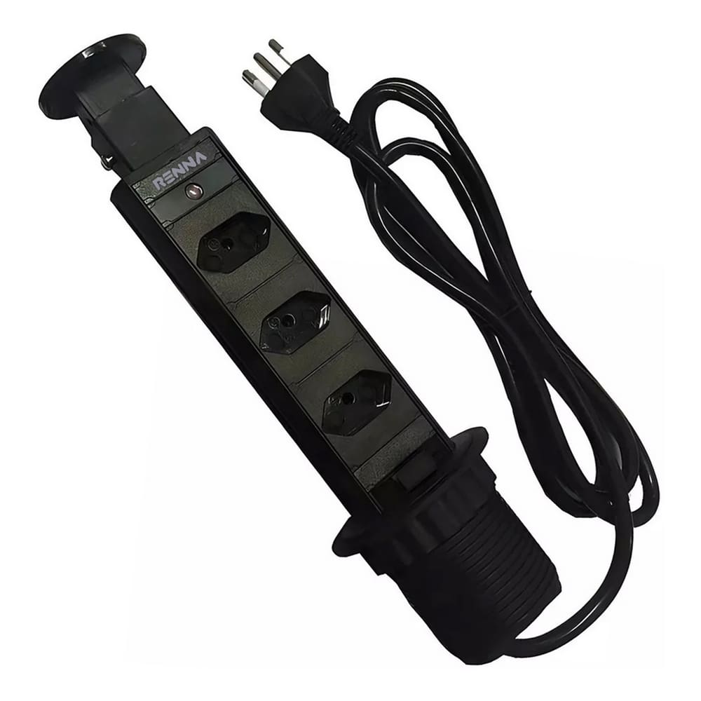 Torre De Tomada Multiplug para Bancada Com 3 Tomadas Preto