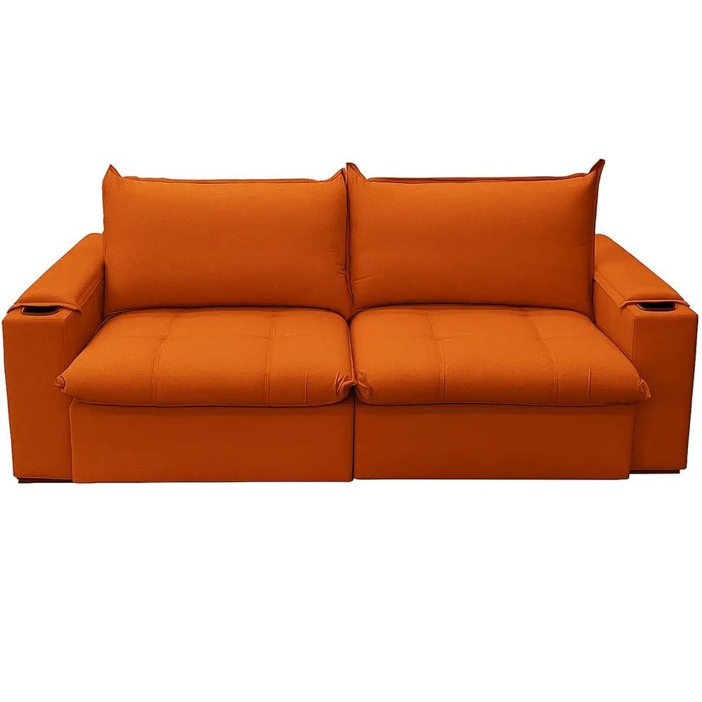 Sofá Cama Julia 4 Lugares Retrátil Tecido Linho 220cm Zarat Cor Tijolo