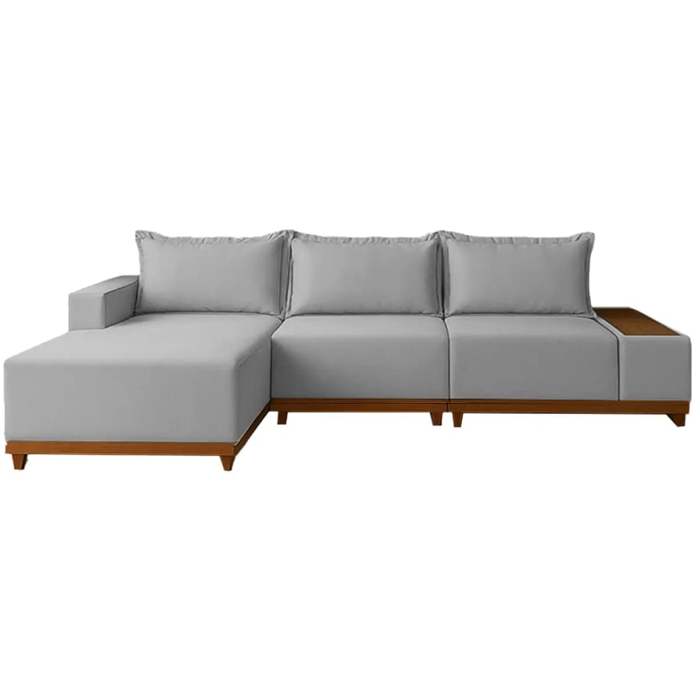 Sofá Living Suiça 6 Lugares com Chaise 288cm Tecido Linho Lufer Cor Cinza