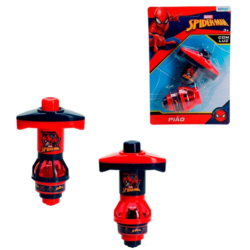 Pião Infantil Com Luz e Lançador Spiderman Etilux