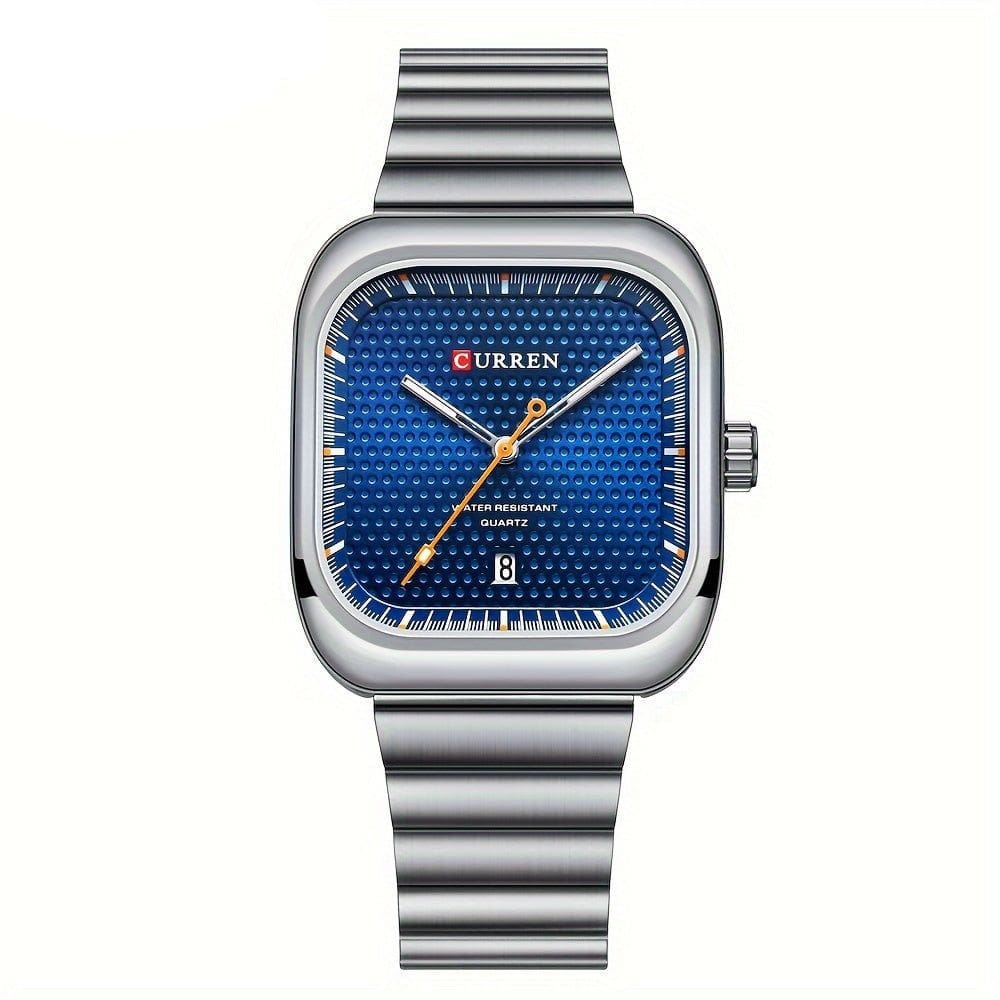 Relógio Casual Masculino de Quartzo Pulseira de Aço Inoxidável Quadrado