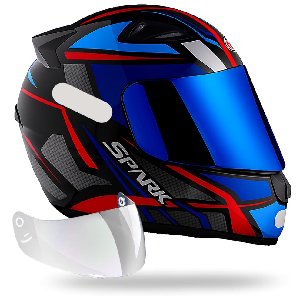 Capacete Ebf Spider Azul + Viseira Iridium Espelhada