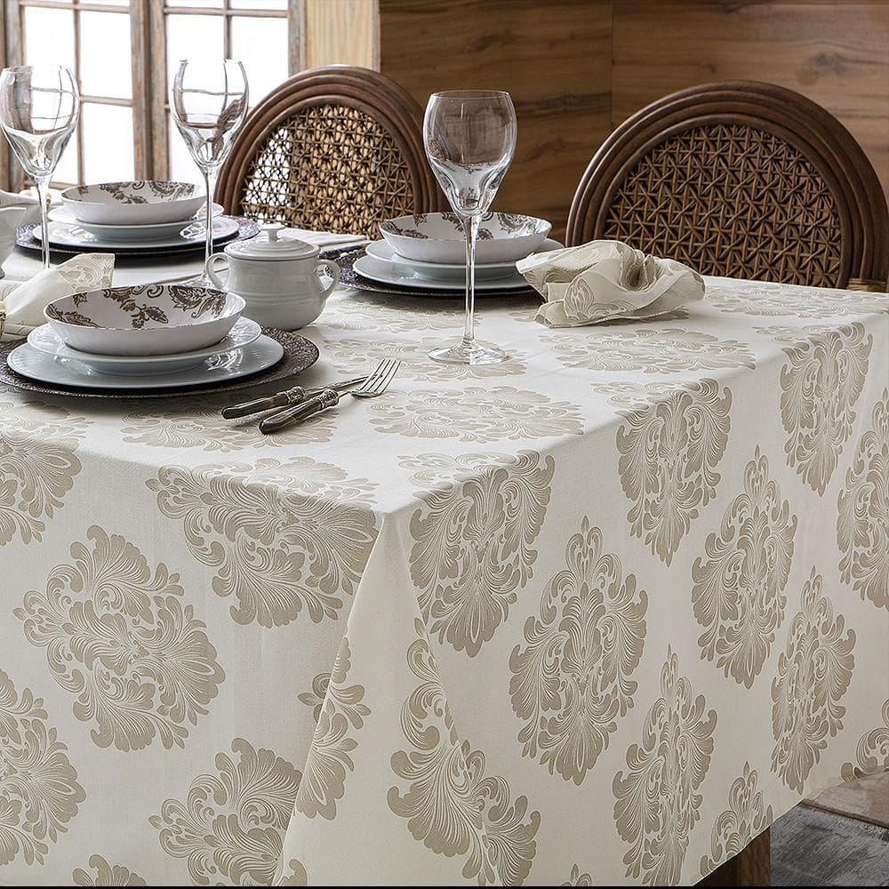 Toalha De Mesa 10 Lugares Naturalle Panama Damask Medalhão