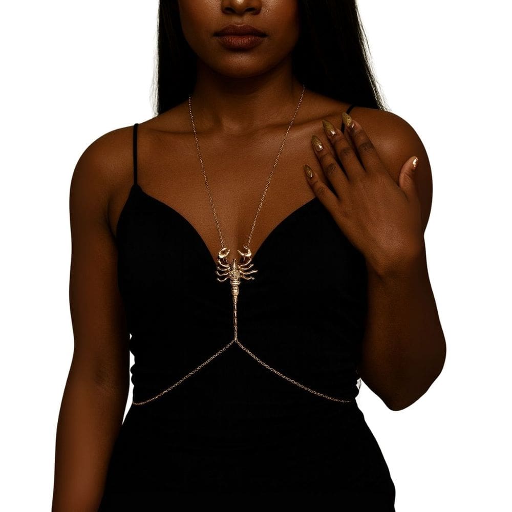 Colar de Corpo Escorpião Dourado Feminino com Strass Fashion