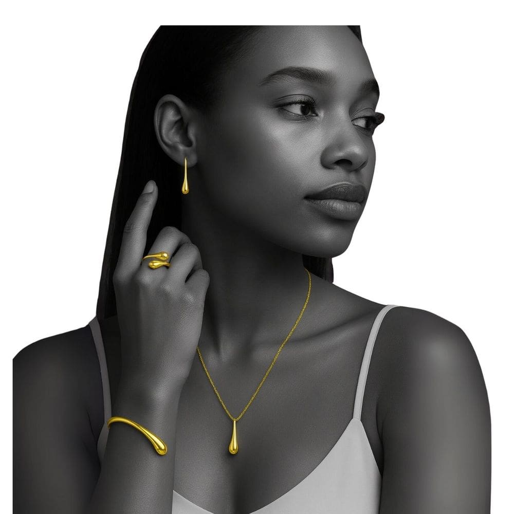 Kit Joias Feminina Dourado Gota Corrente Brinco Anel Pulseira