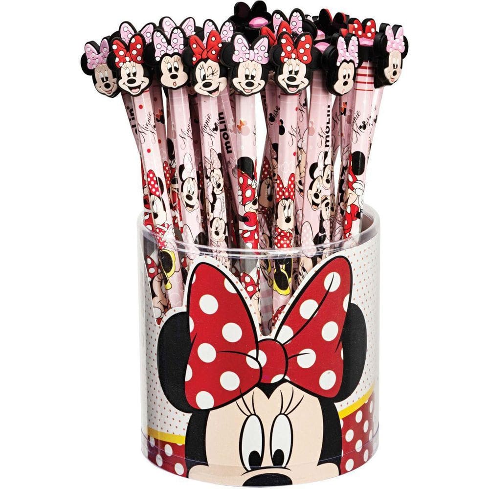 Lápis Preto Sextavado Decorado Minnie Top Com Borracha