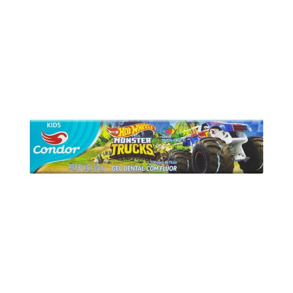 Gel Dental Com Flúor Tutti Frutti Hot Wheels Monster Trucks Condor Kids Caixa 50G