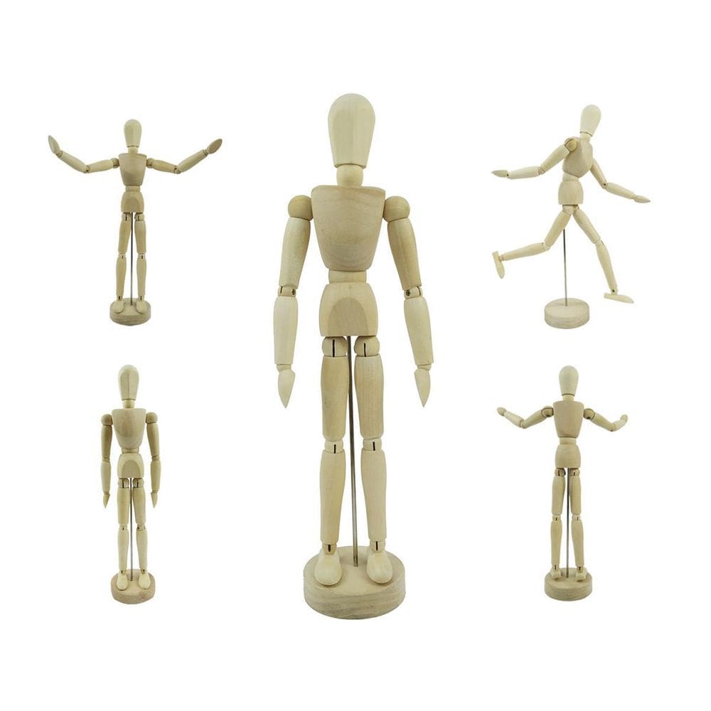 Boneco Articulado Grande 30Cm De Madeira Desenhos Moda Arte