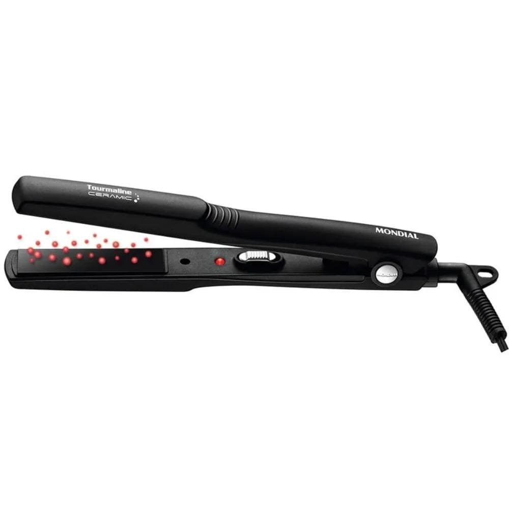 Prancha Alisadora Mondial Tourmaline Ceramic com Revestimento Cerâmico Preto Bivolt - P-15