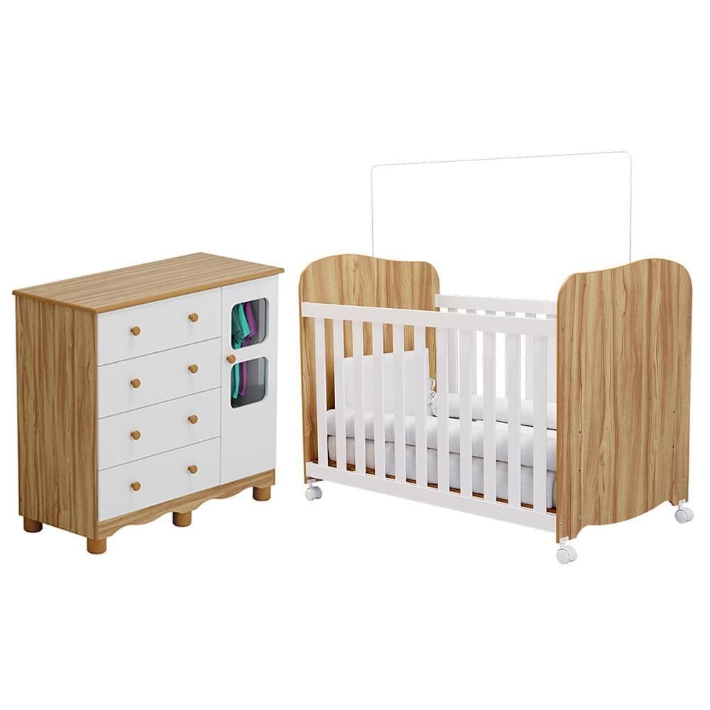 Jogo de Quarto Infantil Uli Cômoda e Berço - Móveis Peroba