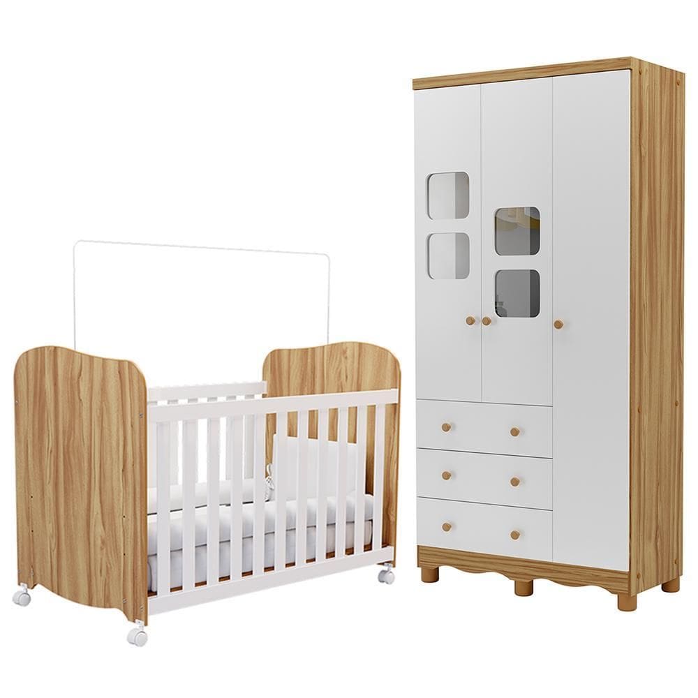 Jogo de Quarto Infantil Uli Guarda Roupa 3 Portas e Berço - Móveis Peroba