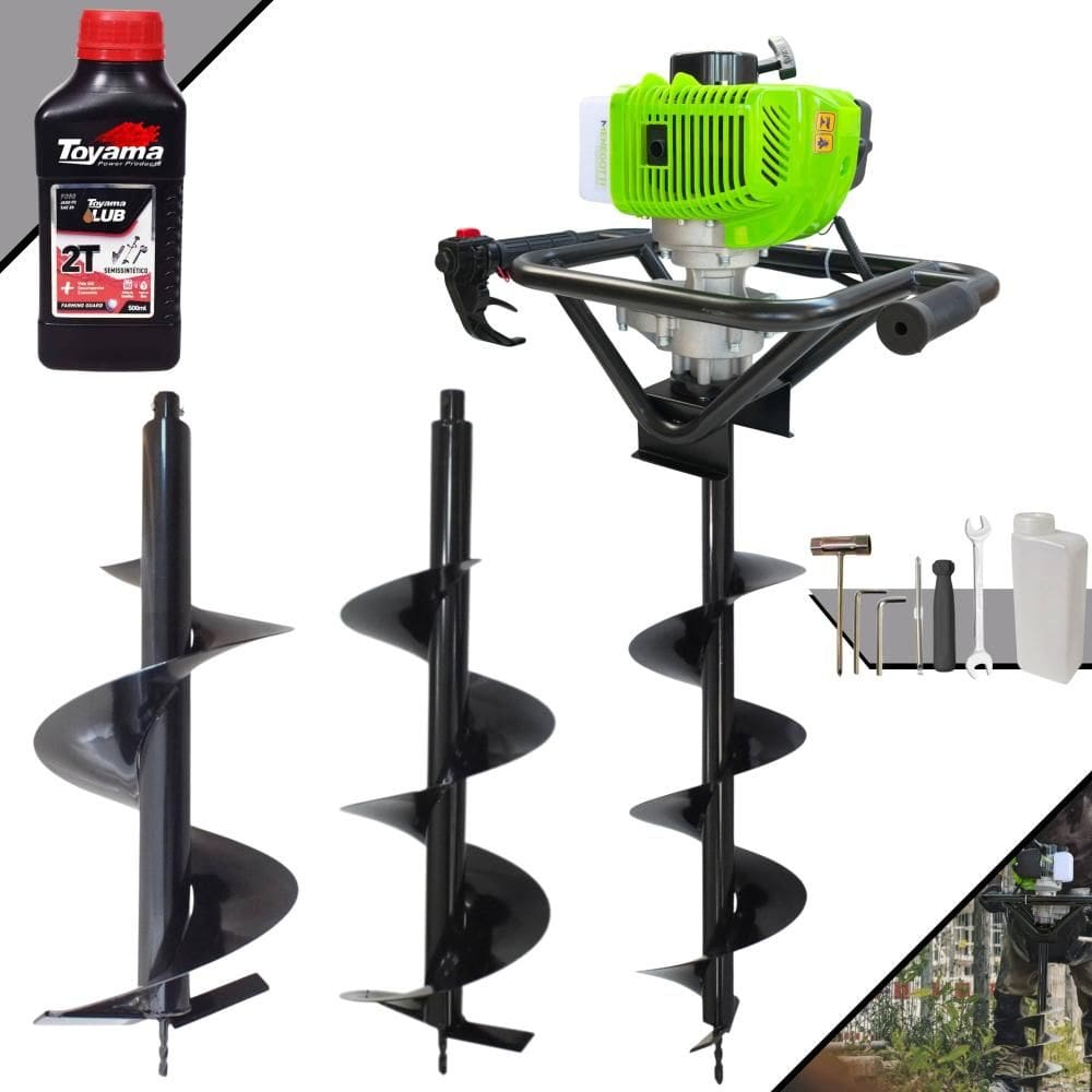 Polaca Cavadeira À Gasolina Menegotti MPS52 Motor 2T 52cc 1,8HP 9.000rpm Perfurador de Solo Com 3 Brocas 80x20cm 80x25cm 80x30cm + ÓLEO TOYAMA 2T