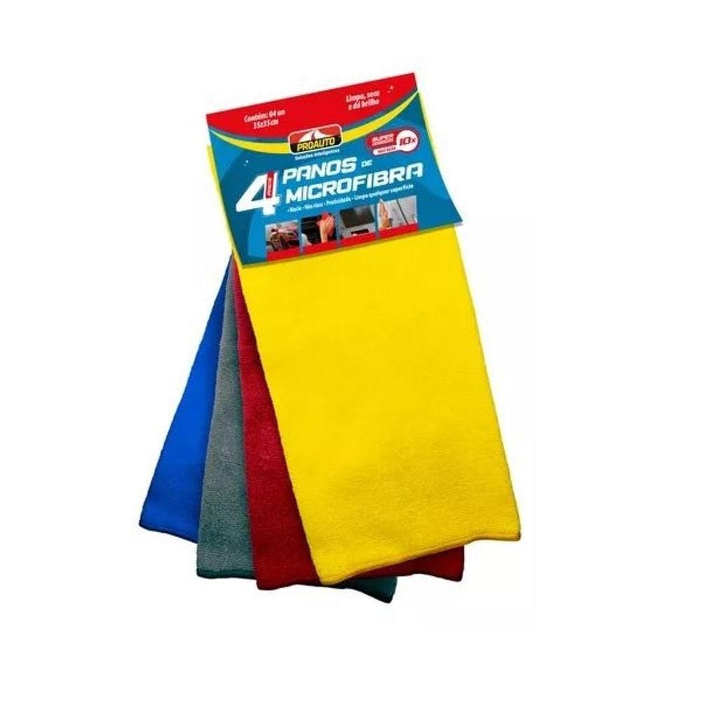 Kit Com 4 Flanela Pano Microfibra 35x35cm Proauto