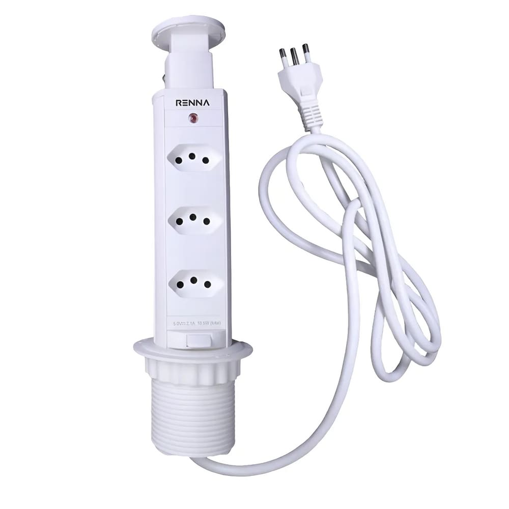 Torre De Tomada Multiplug para Bancada ou mesa Com 3 Tomadas Branca 20A
