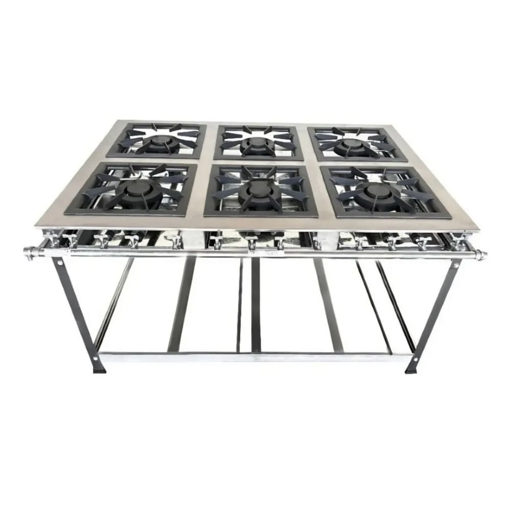 Fogão Industrial 6 Bocas Duplas 40x40 em Aço Inox Leona