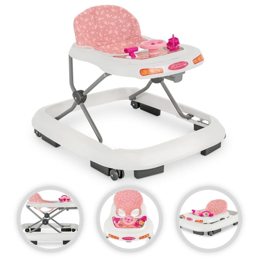 Andador infantil princesa Rosa Coroa com brinquedos Tutti Baby