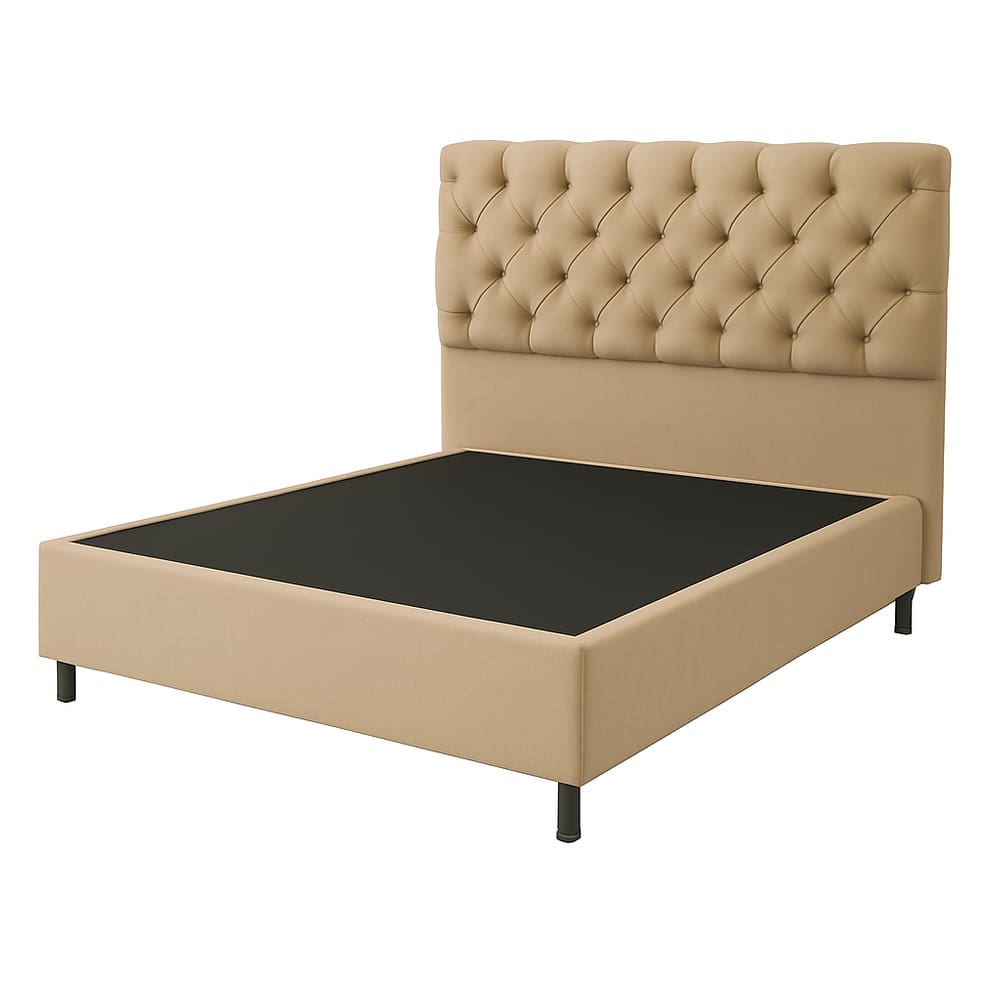 Base Cama Box Casal Com Cabeceira Bege 138x188cm