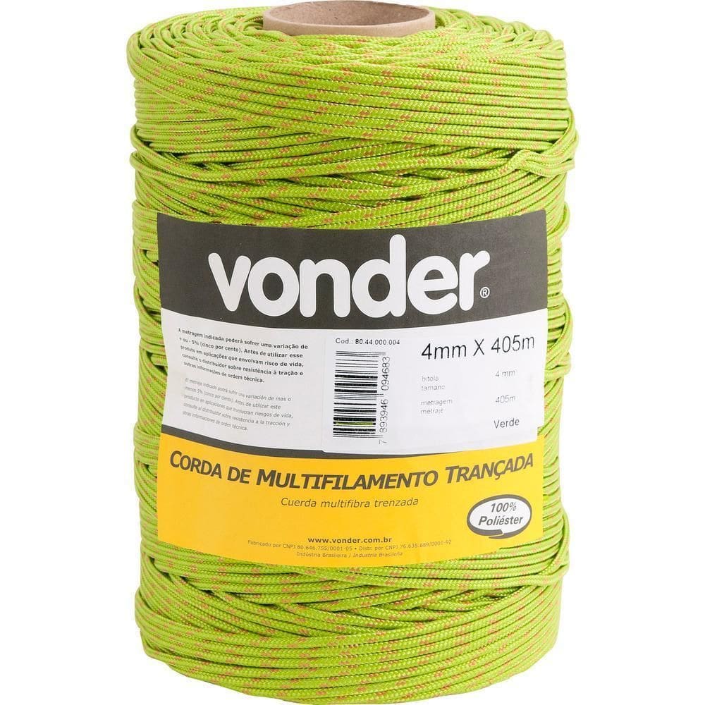 Corda Multifilamento Trançada 8,0Mm 11,0Kg 228 Metros Verde