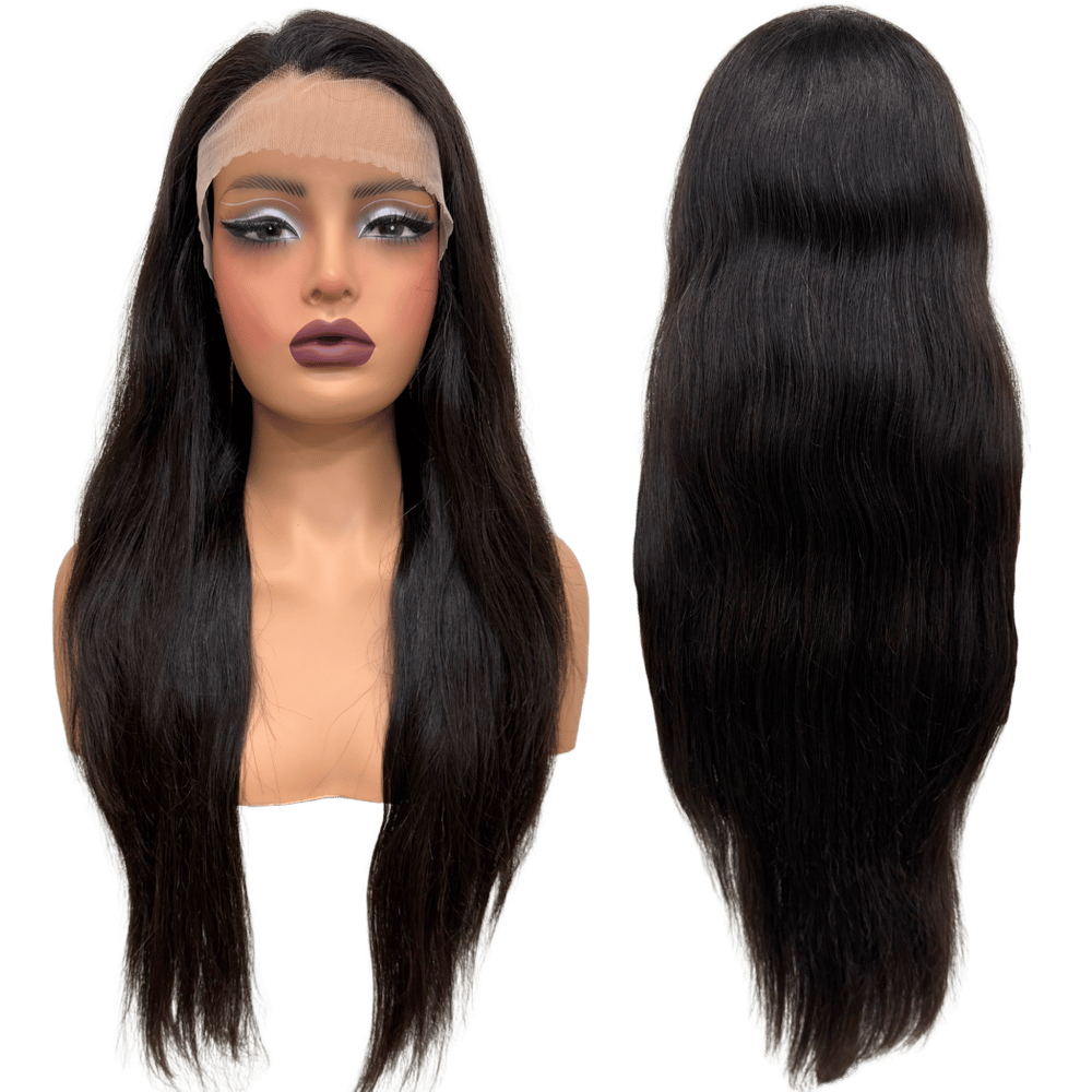Peruca humana front lace 13x4 preta natural lisa longa cheia